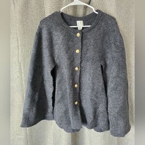 H&M Charcoal Grey Button Down Cape Sweater Size M Gold Buttons